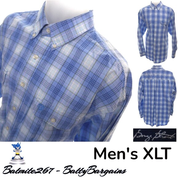 Wrangler George Strait Men's XLT Blue Plaid L/S Button Up Cowboy Shirt Free Ship - Picture 1 of 8